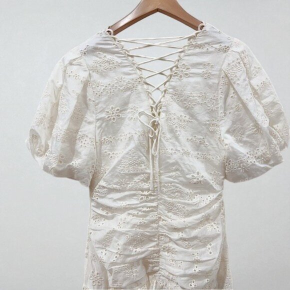 NWT ASTR Eyelet Puff Sleeve Tiered Cotton Midi Dress One Size - Picture 3 of 6